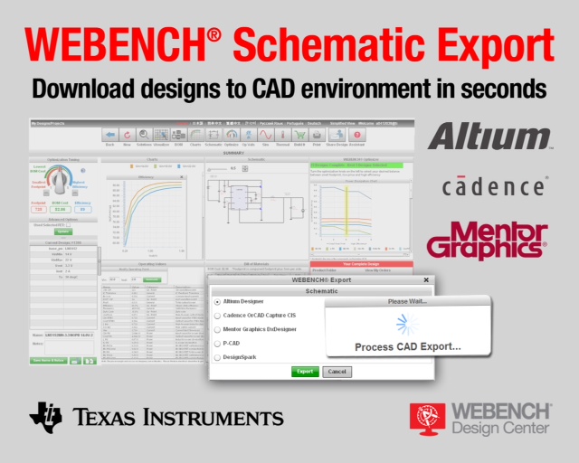 TI’s WEBENCH&#174; tools export power and LED lighting designs to industry-leading CAD development platforms