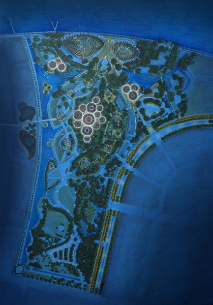 An sketch produced in the concept stage that illustrates an overall lighting image for Gardens by the Bay. Photo Credit: LPA